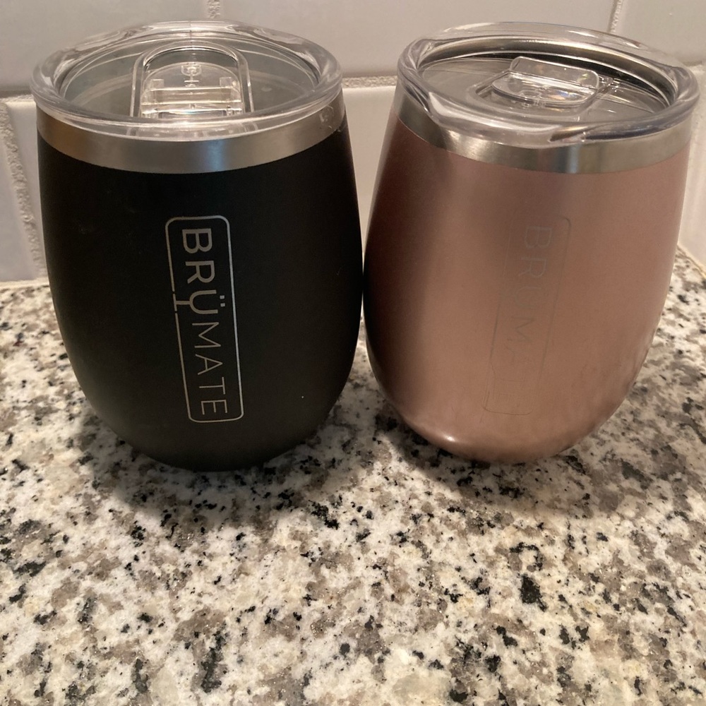 Brumate insulated wine tumblers, 14 oz; never used. His & hers - black & pink